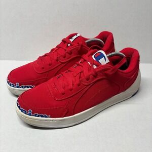 Champion Mens Super C Court Low Size 10.5 Red Canvas Embroidered Script Sneakers